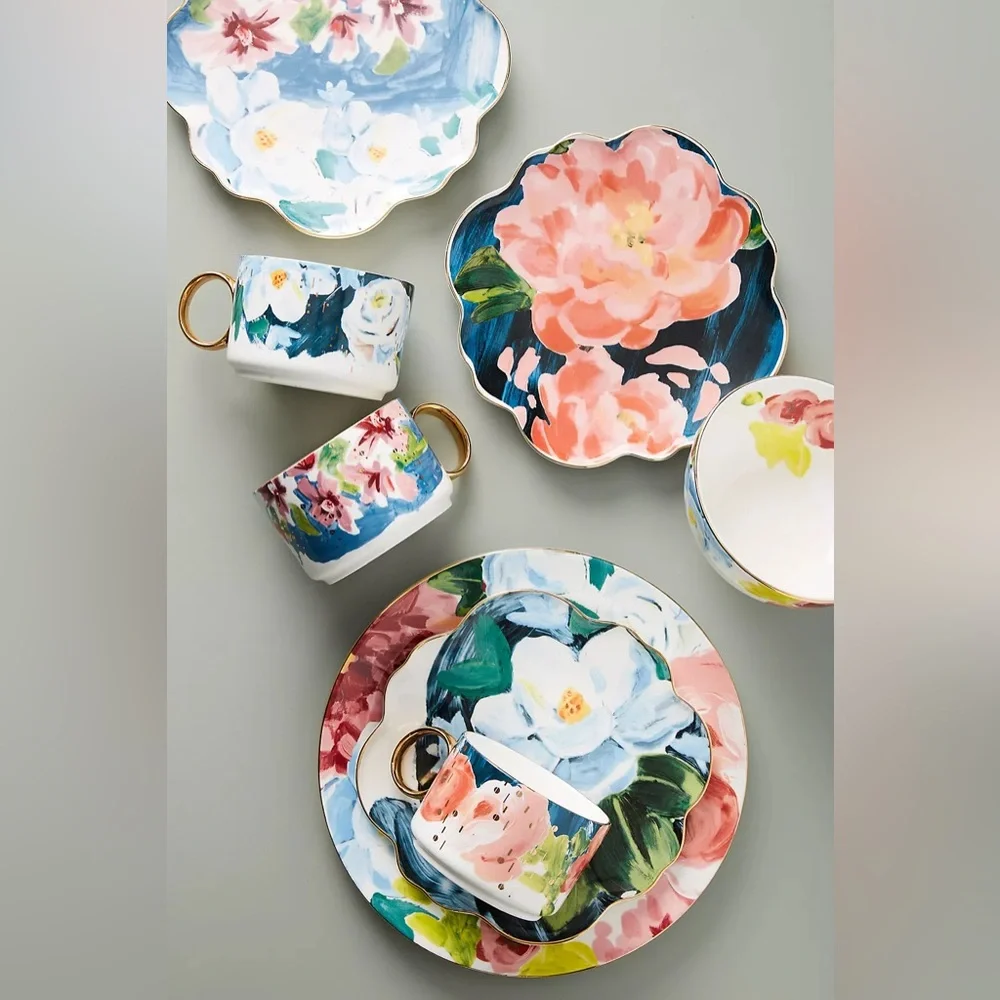 Vintage Anthropologie 2 PIECE Anais Bowl + Dinner Plate set